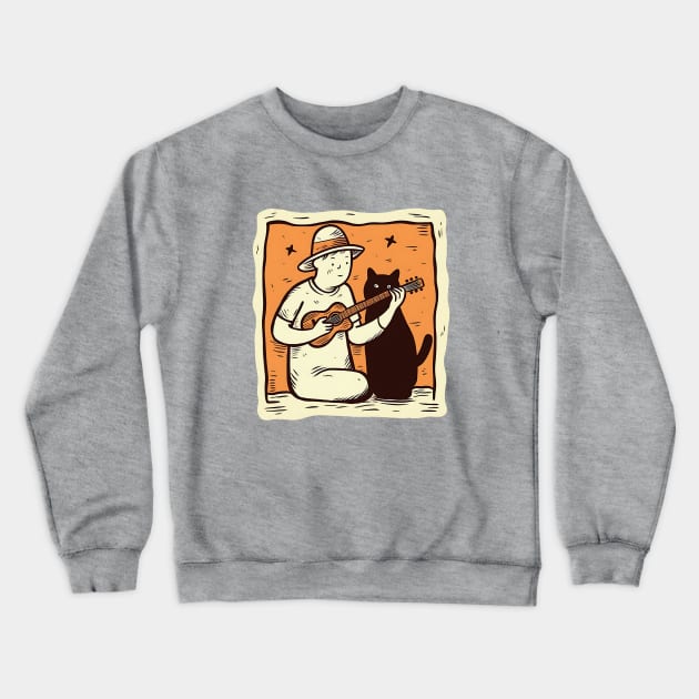 Guy plays guitar for a cat Crewneck Sweatshirt by KOTYA